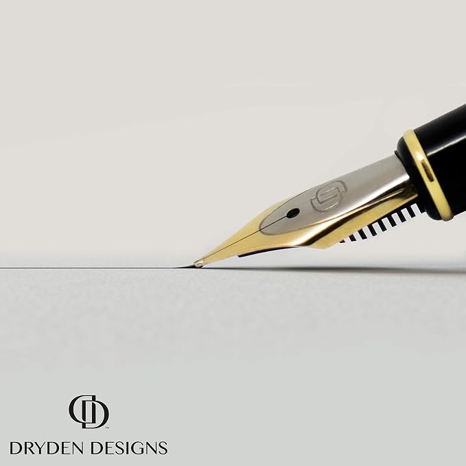 Dryden Designs Fountain Pen - Medium Nib and Fine Nib | Includes Luxury Box, 6 Ink Cartridges - 3 Black 3 Blue and Ink Refill Converter - Luscious Pink
