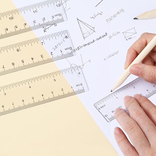 6 Pack Clear Ruler 6 Inch 8 Inch 12 in Flexible Plastic Ruler Small Transparent Rulers Measuring Tool Straight Rulers for Kids, School, Home, Office, Classroom, Drawing, Journaling