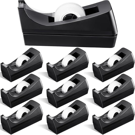 10 Pack Desktop Tape Dispensers Non Skid Base for Office Home School (Tape Not Included) (Black)