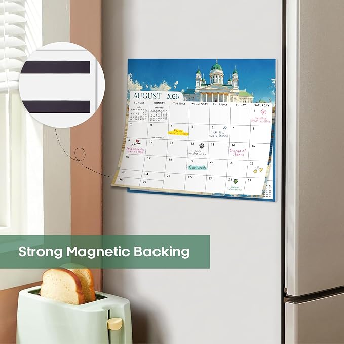 Aesthetic 2026-2027 Magnetic Calendar for Refrigerator, 21-Month Fridge Calendar Magnet from April 2026 to December 2027, Easy Organizing, European Landscape