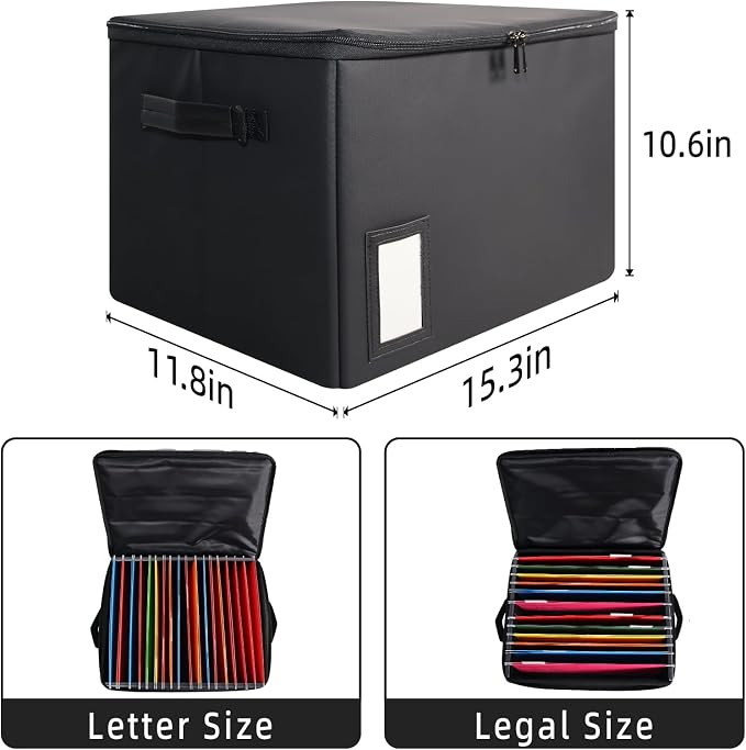 Fireproof File Box with PVC Slides for Hanging Folders, Collapsible Document Organizer Box for Home Office, Fireproof Filing Cabinet Storage Case, File Organizer for Large Legal Letter Documents