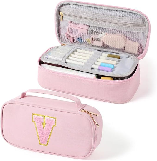 YOOLIFE Pencil Case for Girls, Cute Pencil Pouch Pen Case, Large Capacity Aesthetic School Supplies for Teen Girls, V (Pink)