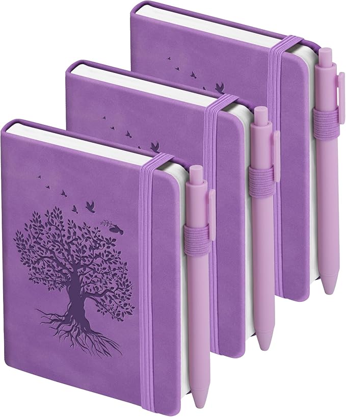 3 Pack Pocket Journaling Notebooks, A6 Small Notebook Total 360 Pages Journaling Notebooks For Note Taking Journals For Writing Mini Note Pads With Pen Holder 100 GSM Thick Paper(3 Purple)