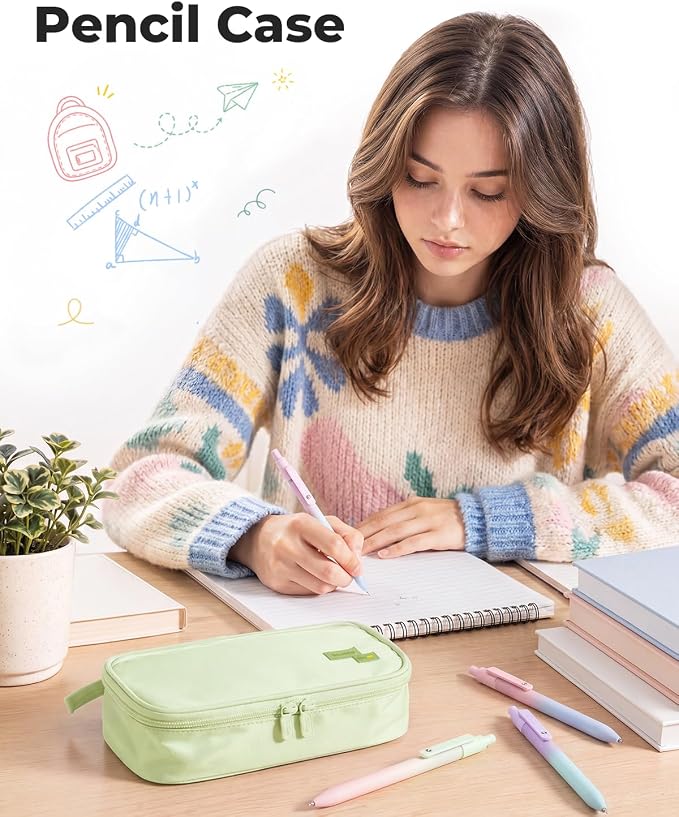 Four Candies Pencil Case, Large Capacity Pencil Pouch—Portable Marker Holder Bag for Home & Office, Soft Supply Organizer (Green)