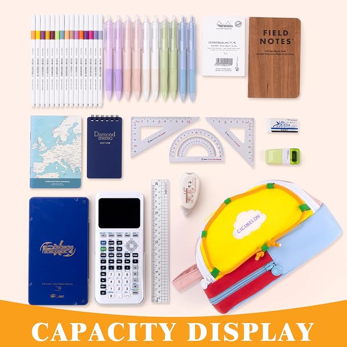 CICIMELON Large Capacity Pencil Case, Cute Aesthetic Pencil Pouch with 3 Compartments, Big Pencil Bag Organizer for School Supplies, Pen Holder for Kids, Girls, Boys, Students