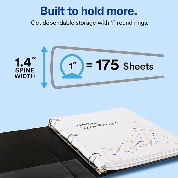 Avery Standard View 3 Ring Binder, 1" Round Rings, 175-Sheet Capacity, 1.4 Inch Wide Spine, 1 White Binder, Ideal for Lightweight Organization and Occasional Referencing (05760)