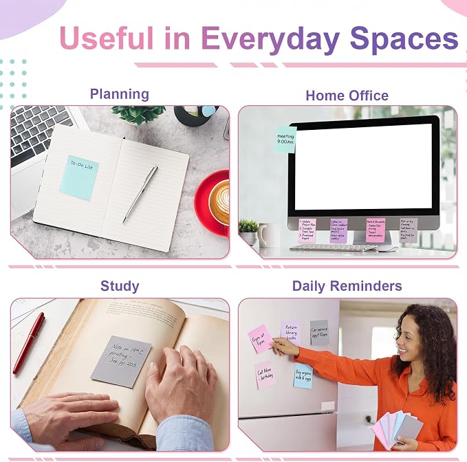 Fainne 120 Pads Sticky Notes Bulk 1.5 x 2 Inch Mini Self Stick Note Small Assorted Bright Colors Paper Memo for Office School Notebook Supplies 50 Sheets/pad (Simple Style,Pastel Mix)