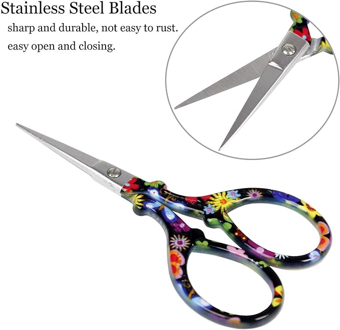BIHRTC 3.6 Inch Scissors Small Embroidery Stainless Steel Sharp Scissors | Sharp Stainless Steel Pointed Scissors for Cross Stitch DIY Tool Sewing Craft Needwork Needpoint Artwork