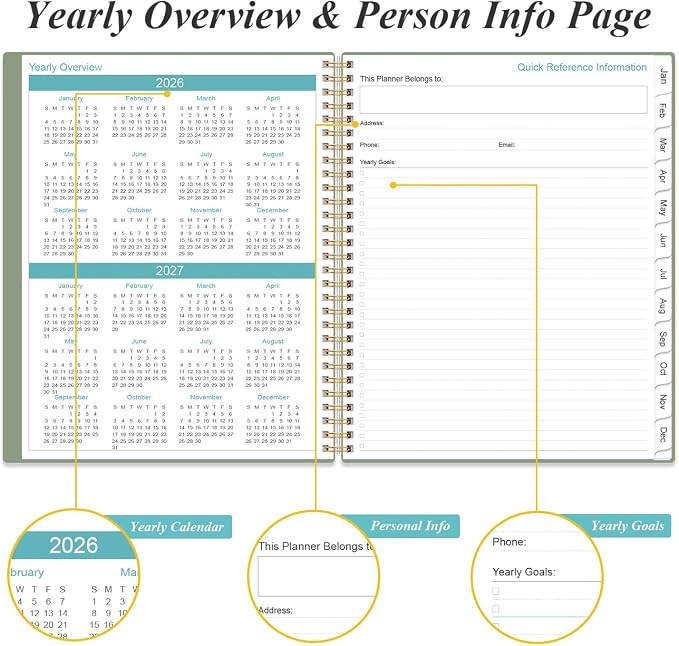 2026-2027 Daily & Monthly Planner - One Page Per Day, Daily Planner from July 2026 - June 2027, Planner 2026-2027 with 12 Monthly Tabs, 8.5" x 11", Green