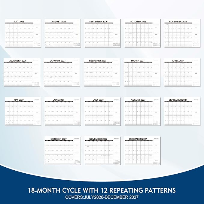 Comix 2026-2027 Wall Calendar, 18 Months Jul 2026 - Dec 2027 Monthly Planner, 120 GSM Thick Paper Lined Blocks, Hanging Calendar for Home Office Classroom, 14 x 11 Inch