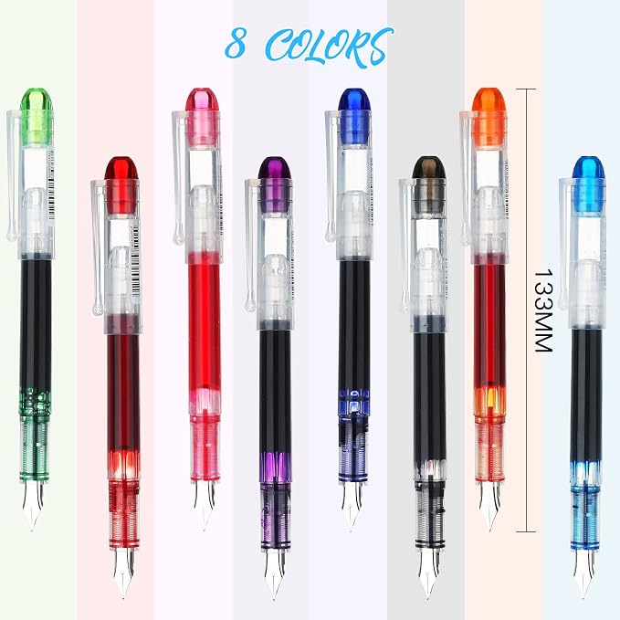 Zonon 16 Pieces Disposable Fountain Pens Multicolor Set Colored Ink Writing Fountain Pens Assorted Color Extra Fine Point Nib for Calligraphy Sketching, Holiday Gifts Office School Supplies