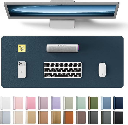 YSAGi Leather Desk Protector, Office Mat, Large Mouse Mat, Non-Slip PU Leather Blotter, Laptop Desk Mat, Waterproof Writing Pad for Office and Home (Dark Blue, 23.6" x 13.8")