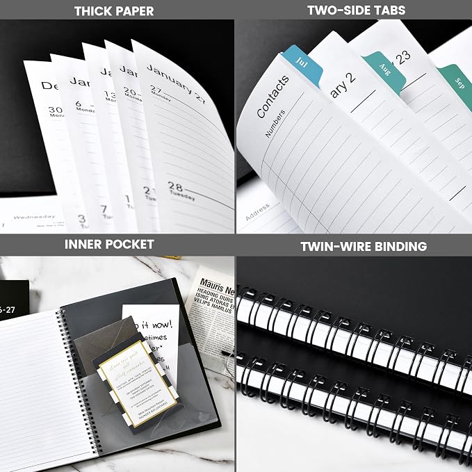 Planner 2026-2027 – Academic Planner 2026-2027, 9" x 11", Large, July 2026 – June 2027, Weekly and Monthly Planner, 12 Monthly Tabs, Strong Twin-Wire Binding, Inner Pocket, Hardcover, Black