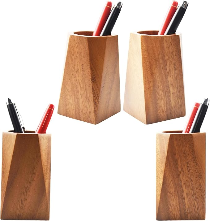 Walnut Wooden Pencil Holder Cup for Desk Natural Wood Pen Holder Stand for Office Home (Octagonal)