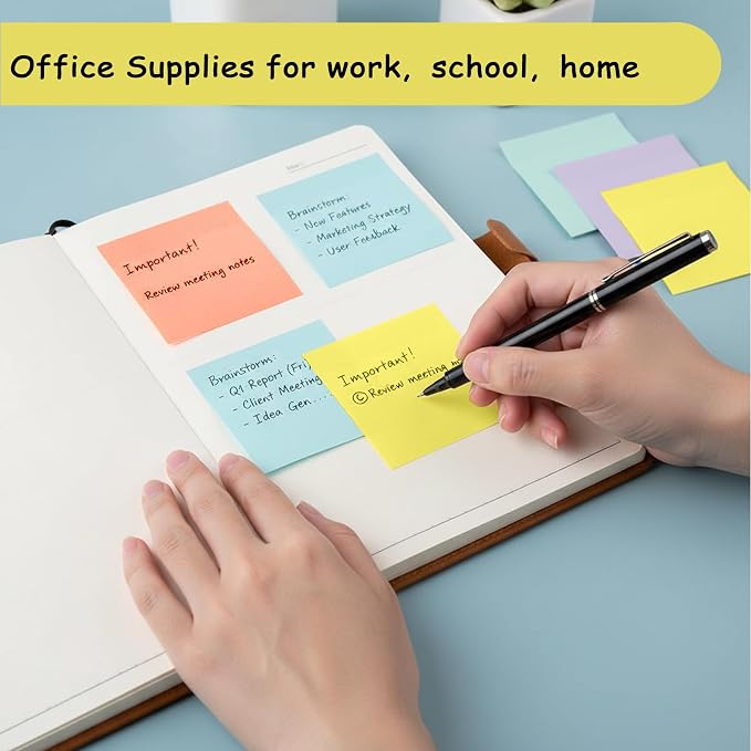Sticky Notes, Sticky Notes 3x3 Large 18 Pads 9 Colors Self-Stick Stickies Note Pads 50 Sheets Teacher Back to School Supplies and Oﬃce Products