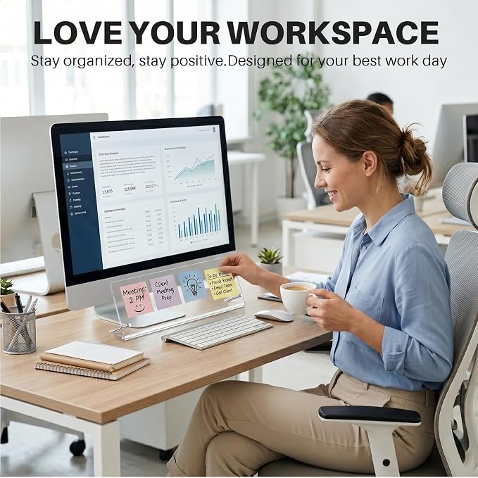 Monitor Memo Board Holder 14"x5", 2pcs Office Organization Memo Holders for Computer Sticky Note Holder, Space-Saving Under Monitor, Movable & Reusable, Screen Saver for Office & Home Desktop Decor