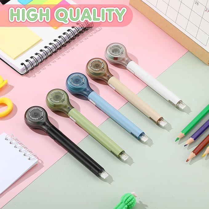 Gersoniel 25 Pack Correction Tape Pen Correctional Ink Tape Push Pull Protective, Easy to Use Applicator for School Office Supplies, 0.2 x 236 Inch (Natural Color)