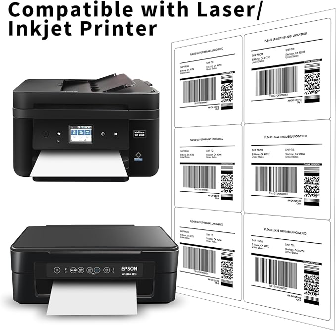 3⅓" x 4" Printable Mailing Labels for Laser & Inkjet Printers, 6 Up Permanent Adhesive Label Blank, 100 Sheets 600 Labels Shipping Address Labels, FBA Box Labels