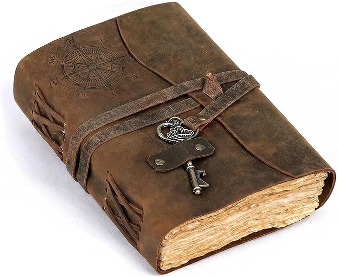 cuero C Compass Vintage Leather Journal - Antique Handmade Leather Bound journal with deckle edge paper Diary - Leather Sketchbook - Drawing Journal Notebook - Great Gift Men And Women (5X7 Inch)