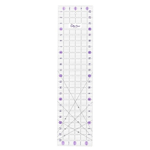 The Quilted Bear Rectangular Acrylic Quilting Ruler, 6" x 24" | Non-Slip, Precise Bold Lines, 30, 45 & 60 Degree Angles, 3mm Thick Transparent Acrylic, for Quilt Blocks, Sewing & Craft