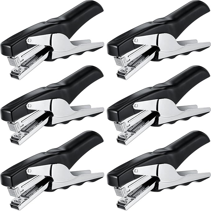 Yexiya 6 Pcs Heavy Duty Plier Stapler Heavy Duty Office Hand Held Staplers Effortless 50 Sheet Capacity Desk Good for Stapling Home Warehouse School, Black