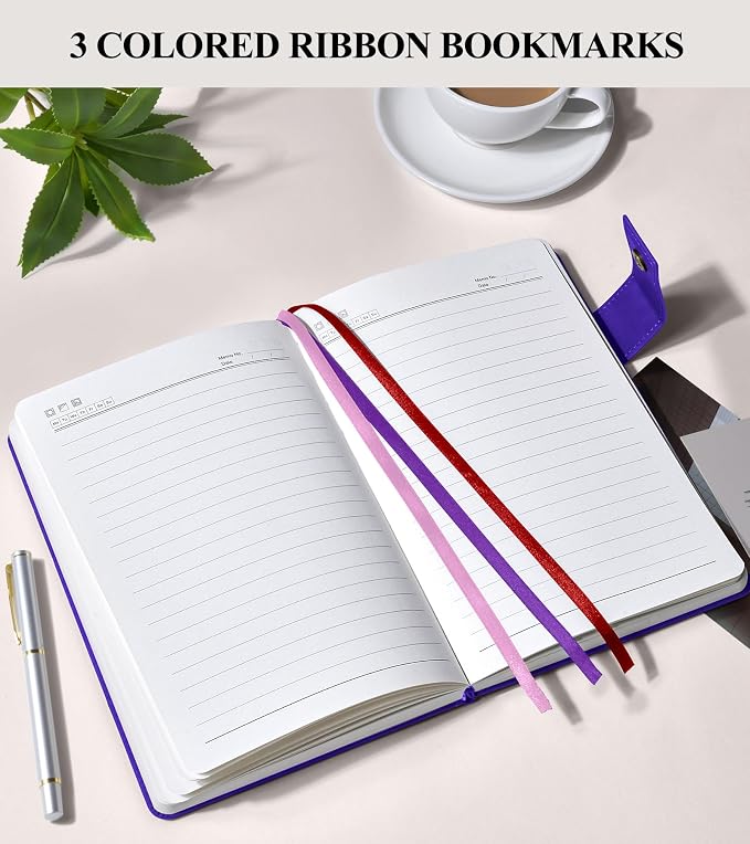 PAIBAS A5 Journal Notebook College Ruled 366 Page Leather Journal for Women | Medium notebook A5 journal with 100gsm lined notebook paper, 3 ribbon bookmarks, cover pocket & brass snap button 5.9"x8.4"
