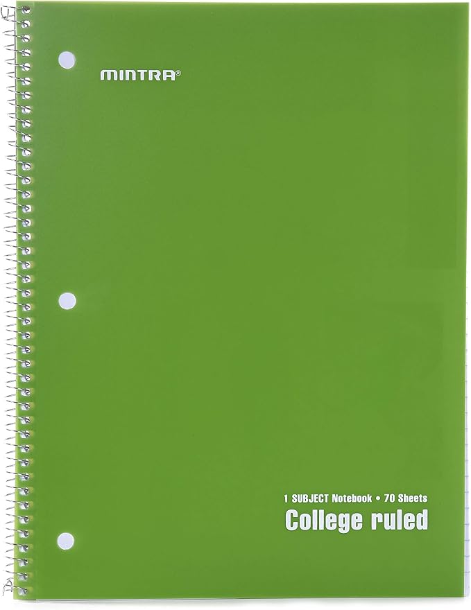 Mintra Office Spiral Notebooks, Wirebound, Journals for School, Work, Business, Aesthetic Stationery, Writing Pads, Teacher & Student Supplies (6, Solid Color, College)