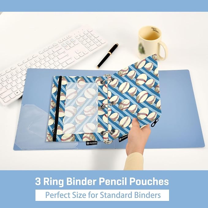 Binder Pencil Pouches, Retro Sport Pencil Case with Clear Window 3 Rings Cosmetic Bags Office Supplies 2 Pack