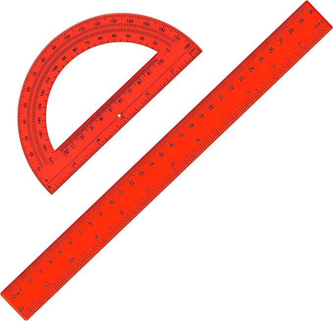 Zonon 2 Pcs 12 Inch Clear Ruler and 6 Inch Plastic Protractor Set, Dual Scale Inch/Cm Math Geometry Measuring Tools for Back to School Students Teachers Classroom Office Drafting Use(Red)