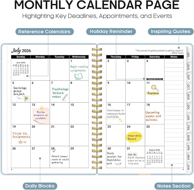 Planner 2026-2027, Academic Year Monthly and Weekly Calendar Planner, Jul 2026 - Jun 2027, Hardcover Teacher Student Planning Agenda book with Tabs, Perfect for School Office Supplies, 6.3" x 8.5" - Parisian Bouquet