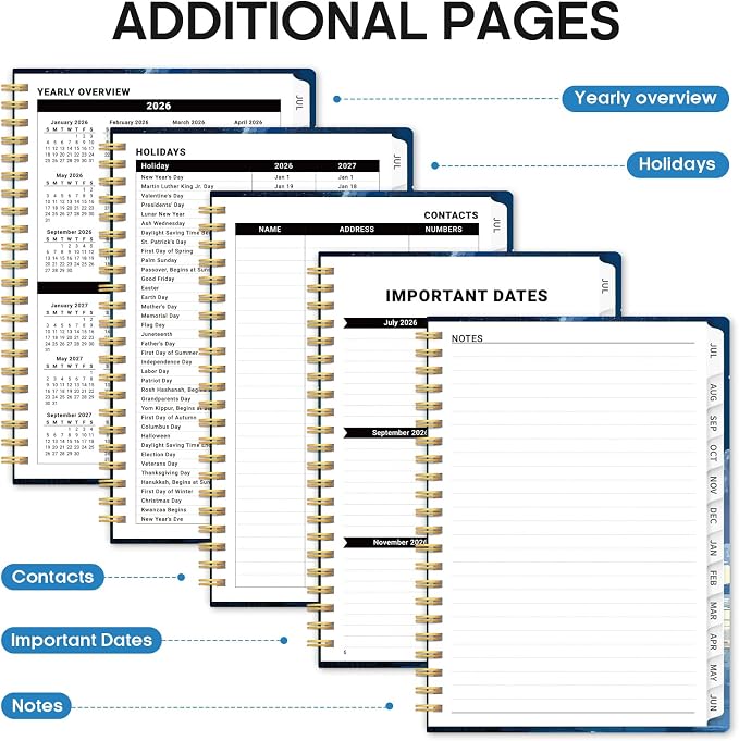 Planner 2026–2027, Weekly & Monthly Academic Organizer for School Year, Jul 2026–Jun 2027, Hardcover Planner with Tabs, Back to School Essential, 6.3" x 8.5", Harbor Starlight