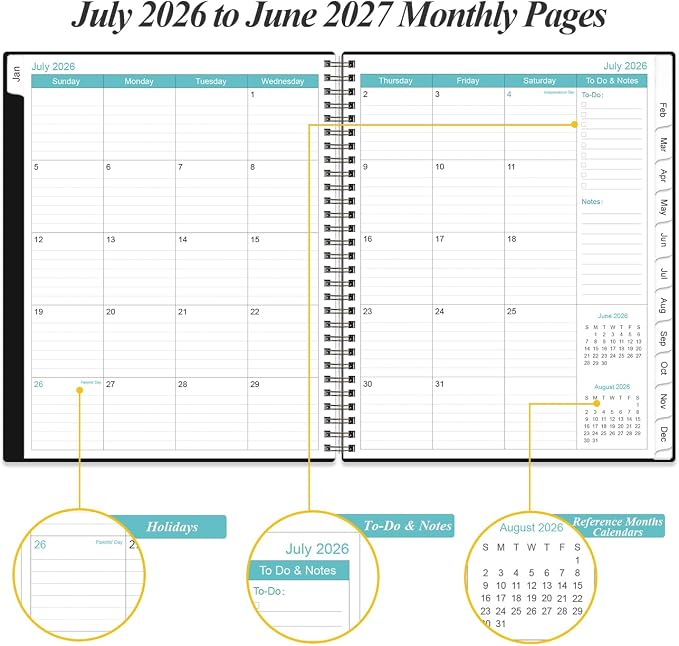 2026-2027 Planner - Planner 2026-2027 from July 2026 to June 2027 with 12 Monthly Tabs, Flexible Cover, Inner Pocket, 8.5" x 11", Black-B