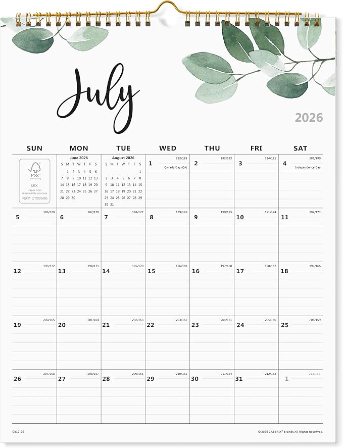 Calendar 2026-2027, Wall Calendar 2026-2027 from July 2026 to December 2027, Perfect for Home Schooling Plan, Daily Blocks with Julian Dates, Premium Monthly for Organizing,15 x 12 Inches