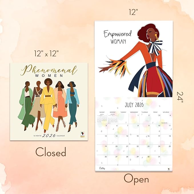 African American Expressions 2026 Wall Calendar – Phenomenal Women – Monthly Calendar Celebrating Black Culture & History, 12x12 Hanging Calendar, 16 Months – Gift for Women
