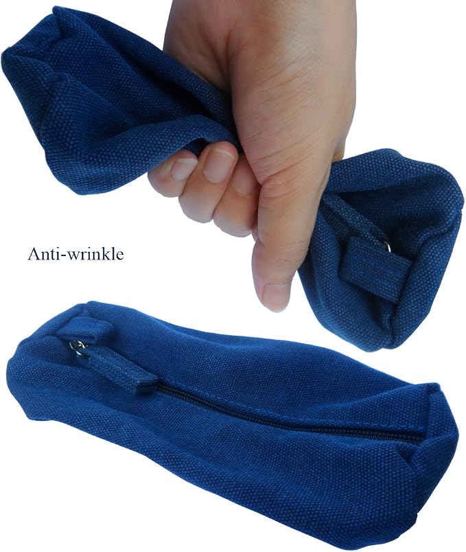 Heavy Canvas Stationery Portable Simple Pencil Bag and Practical Durable Compact Zipper Pencil Case 1 Pack Blue