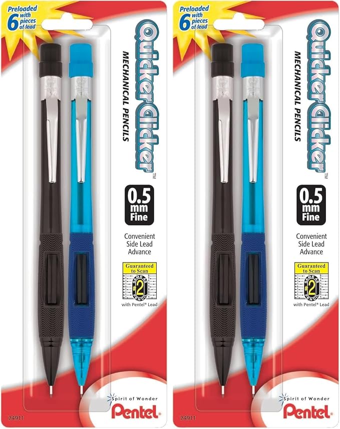 Pentel® Quicker Clicker™ Automatic Pencils, 0.5 mm, Smoke Barrel, Pack of 2 Pencils- Pack of 2