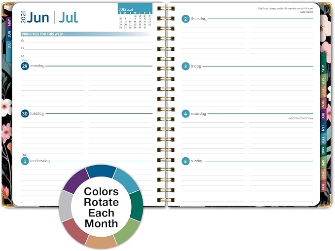 HARDCOVER Academic Year 2026-2027 Planner: 14 Months (May 2026 Through June 2027) 8.5"x 11" Daily Weekly Monthly Planner Yearly Agenda. Bookmark, Pocket Folder and Sticky Note Set (Black Floral Pink)
