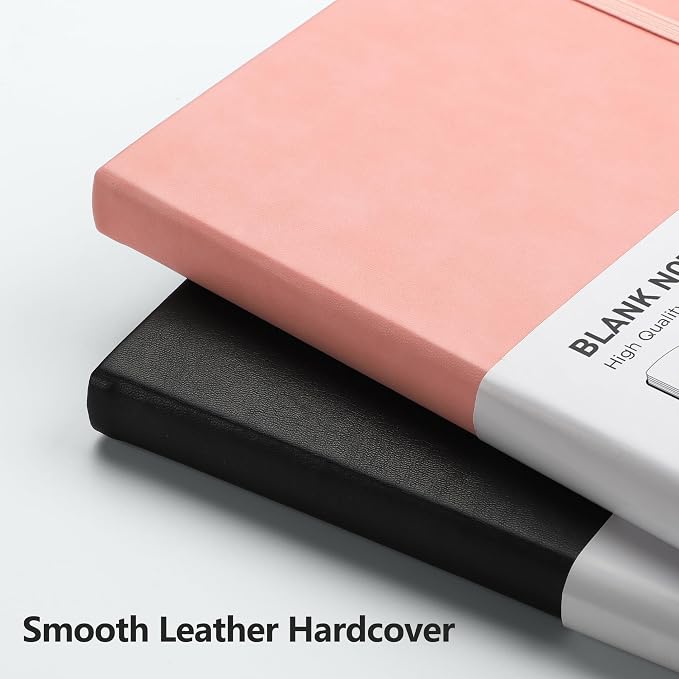 RETTACY Blank Journal Notebook, 192 Pages, A5 Medium Size (5.7'' x 8.3'') | Leather Hardcover, 100 GSM Thick Paper, for Sketching, Drawing, Painting (Pink)