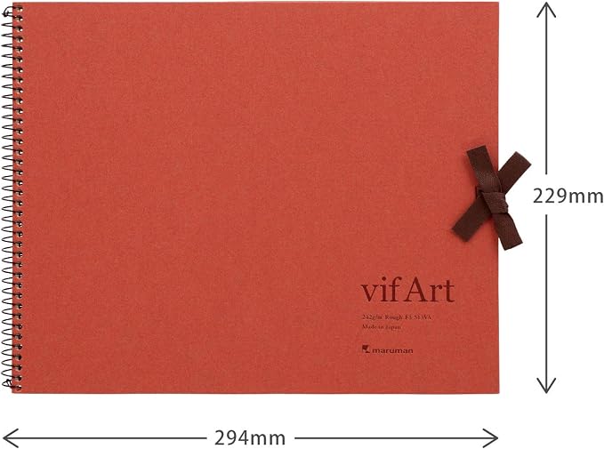 Maruman VifArt Watercolor Artbook- Premium Rough Watercolor Paper, Natural White, F3, 9.02" x 11.57", 15 Sheets/ 30 Pages, Reinforced Cover Sketchbook for Watercolor & Mixed Media, Red