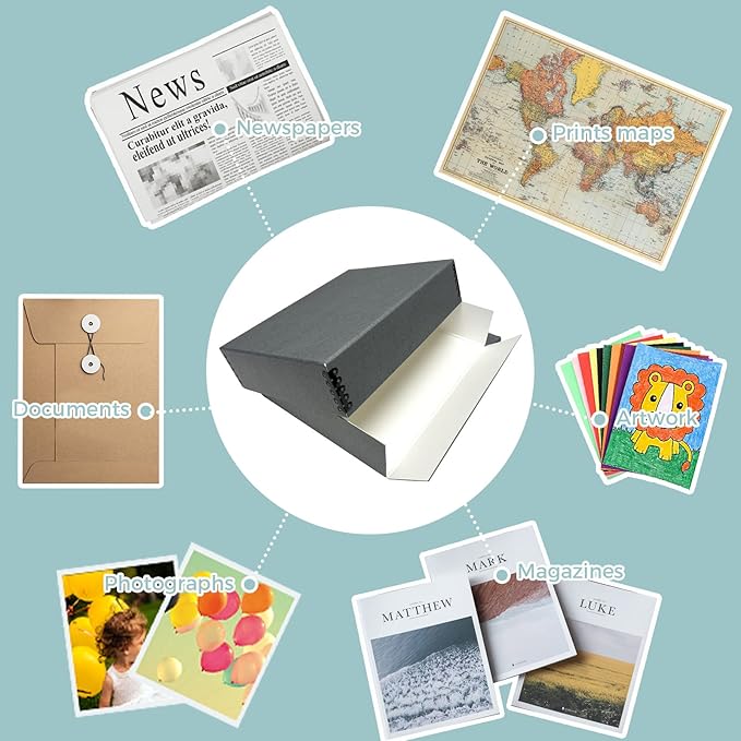 Golden State Art, Drop Front Archival Storage Box, Gray, 9.75x12.75x3 Inch | Acid-Free Museum Box with Metal Edge Corner, for Storing Artwork Photos Documents Prints Arts And Crafts