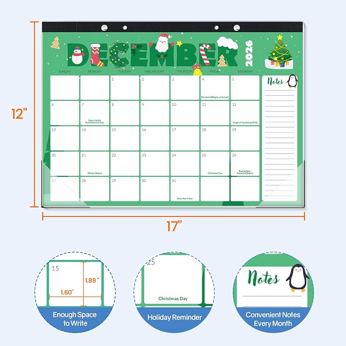 SUNEE Desk Calendar 2027 - 17" x 12" Desk Pad Calendar, 18-Month Monthly Planner Oct. 2026 - Mar. 2028, Desktop Calendar with 308 Planner Stickers, Plastic Protective Corners for Office, School and Home, Cute