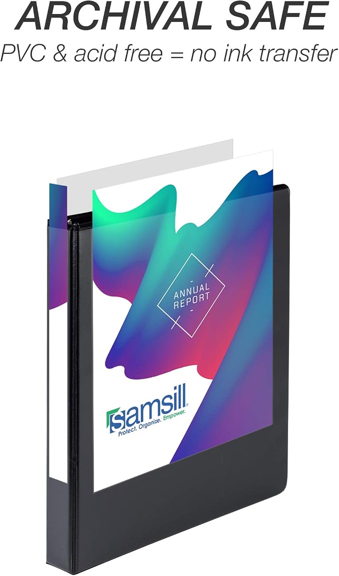 Samsill Durable 1 inch 3 Ring Binder, D Ring Binder, 100% Recycled Chipboard, Black, 4 Pack
