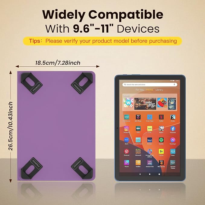 MoKo for Universal 11 inch Android Tablet Case with Pen Holder, Purple | Fits All 9.6-11 inch Tablets, Slim 360 Degree Rotating Cover, Multi-Angle Stand, Front Pocket, No fit iPad/NO back opening