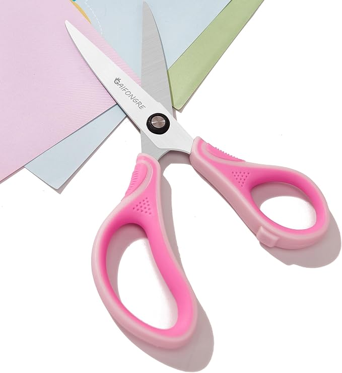 7" Student Scissors Set of 3-pack,Pointed Tip Blades,Kids Scissors Ages 8-10 8-12 8-16 for School Crafting Project,Great for DIY, Arts, Home, Red/Pink/Blue