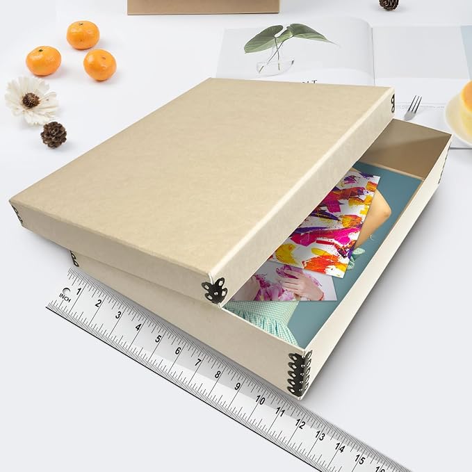 Lineco Museum Archival Storage Box, Drop Front, 11.75x17.75x3.75 in, Tan | Acid-Free with Metal Edge, Preserves Picture Longevity, Organize Photos, Newspapers, Prints, Documents, Crafts, DIY