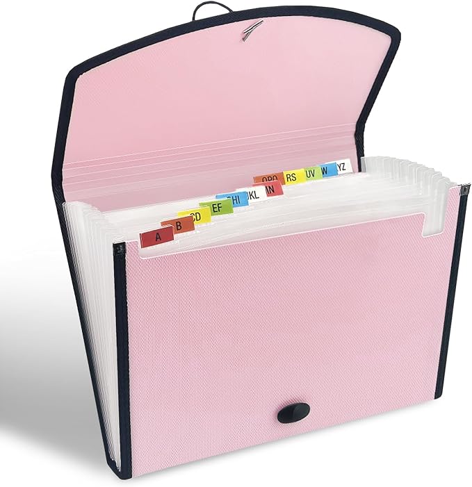 H4D 13-Pocket Accordion File Organizer, Expanding File Folder, Light Pink | Extra Back Mesh Pocket, Letter Size Paper, Pre-Printed and Customizable Labels, Expandable Document Organizer