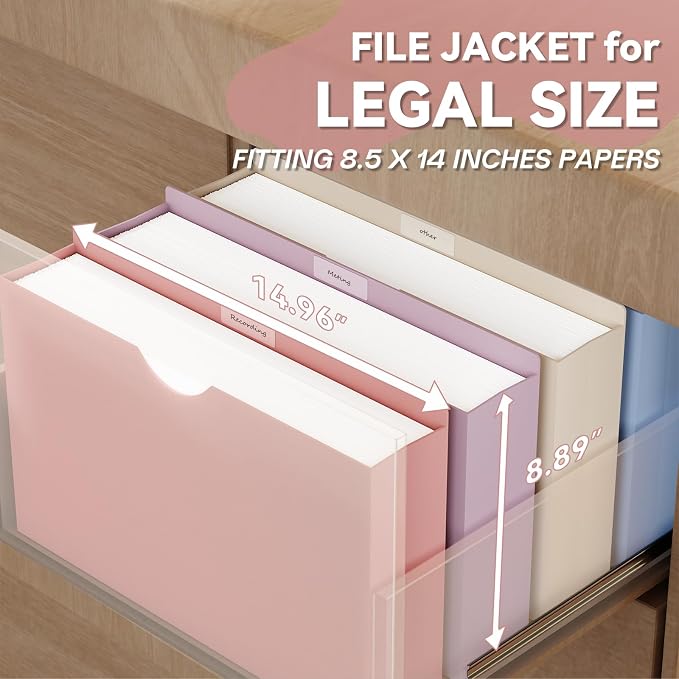 Plastic 3 Inch File Jackets Legal Size,12 Pack Manilla Pocket Folder | Expandable File Jackets for Document,Poly Job Folders File Jacket,Heavy Duty Expansion Pocket,Straight Cut Tabs,Pastel Color