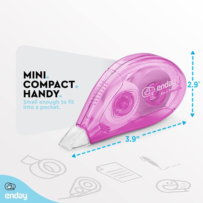 Enday White Out Correction Tape, Purple Dispenser White Out Tape, Easy to Use Applicator for Instant Corrections, Whiteout Suitable for Students, Teachers, and Office Workers