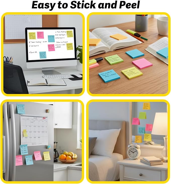 Lined Sticky Notes Pop Up Sticky Notes with Lines 8 Pads 8 Colors 3x3 100 Sheets Large Self-Stick Lined Stickies College Ruled Note Pads Teacher Back to School Supplies and Oﬃce Products