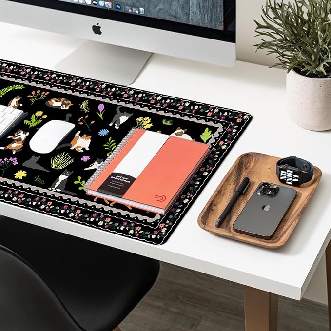 Cute Cats Large Mouse Pad, Desk Matt for Desktop, PU Leather Waterproof Desk Pad, Computer PC Laptop Protector Gaming Mouse Pads for Cat Lover Gifts (23.6" x 11.8")